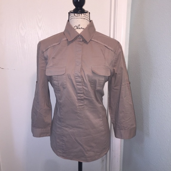 New York & Co Button Up Tan Blouse Sz Large - 0174 - Picture 2 of 8